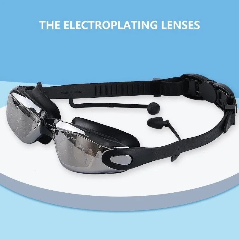 Swimming Goggles Anti-Fog UV Protection Men Women Pool Diving Glasses + Earplugs