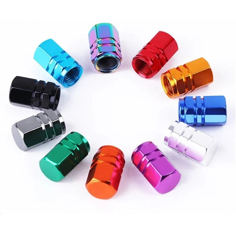 4 Tyre Valve Dust Caps Hex Car Bike Motorcycle Alloy UK Seller FITS ALL CARS
