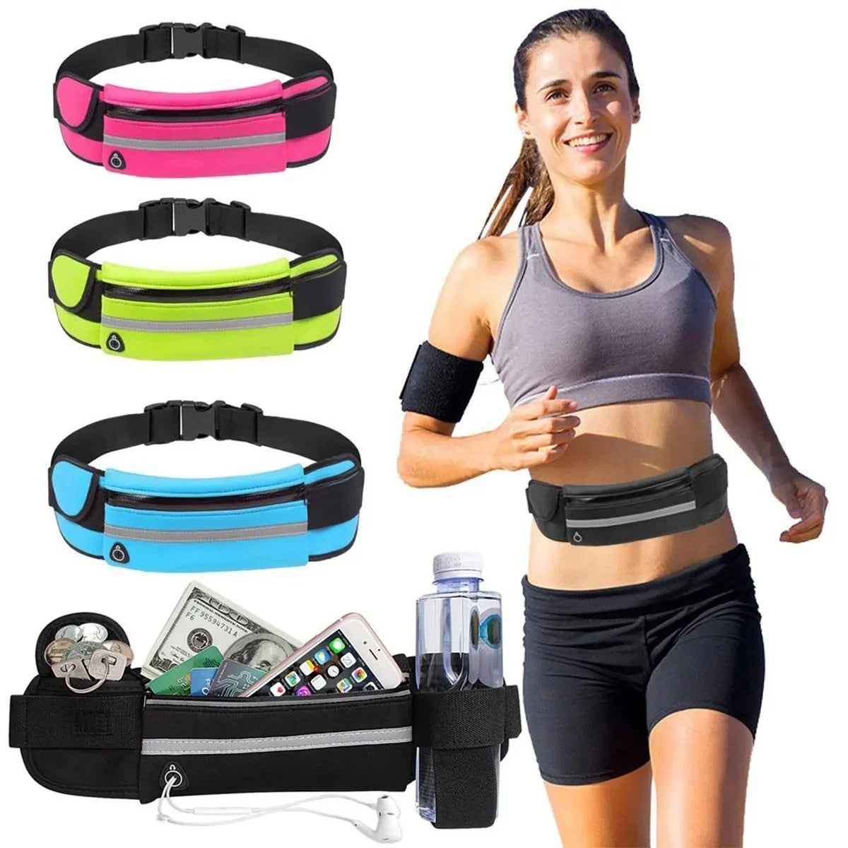 Waterproof Sport Runner Waist Bum Bag Running Jogging Belt Pouch Zip Fanny Pack