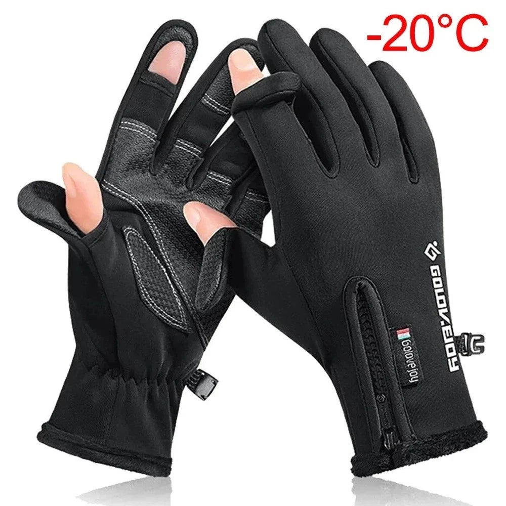 Waterproof Winter Fishing Gloves 2 Finger Flip Windproof Thermal Angling UK