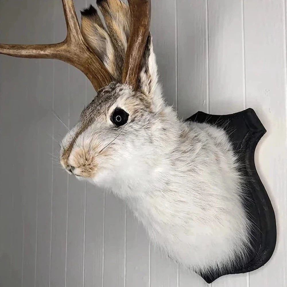 Jackalope Wall Mount Statue — Mythical Antlered Rabbit Home Decor