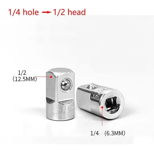 Cr-V Steel Ratchet Socket Adapter — 1/4" Female to 1/2" Male Reducer
