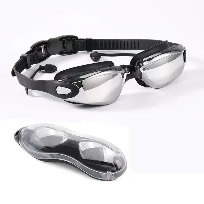 Swimming Goggles Anti-Fog UV Protection Men Women Pool Diving Glasses + Earplugs