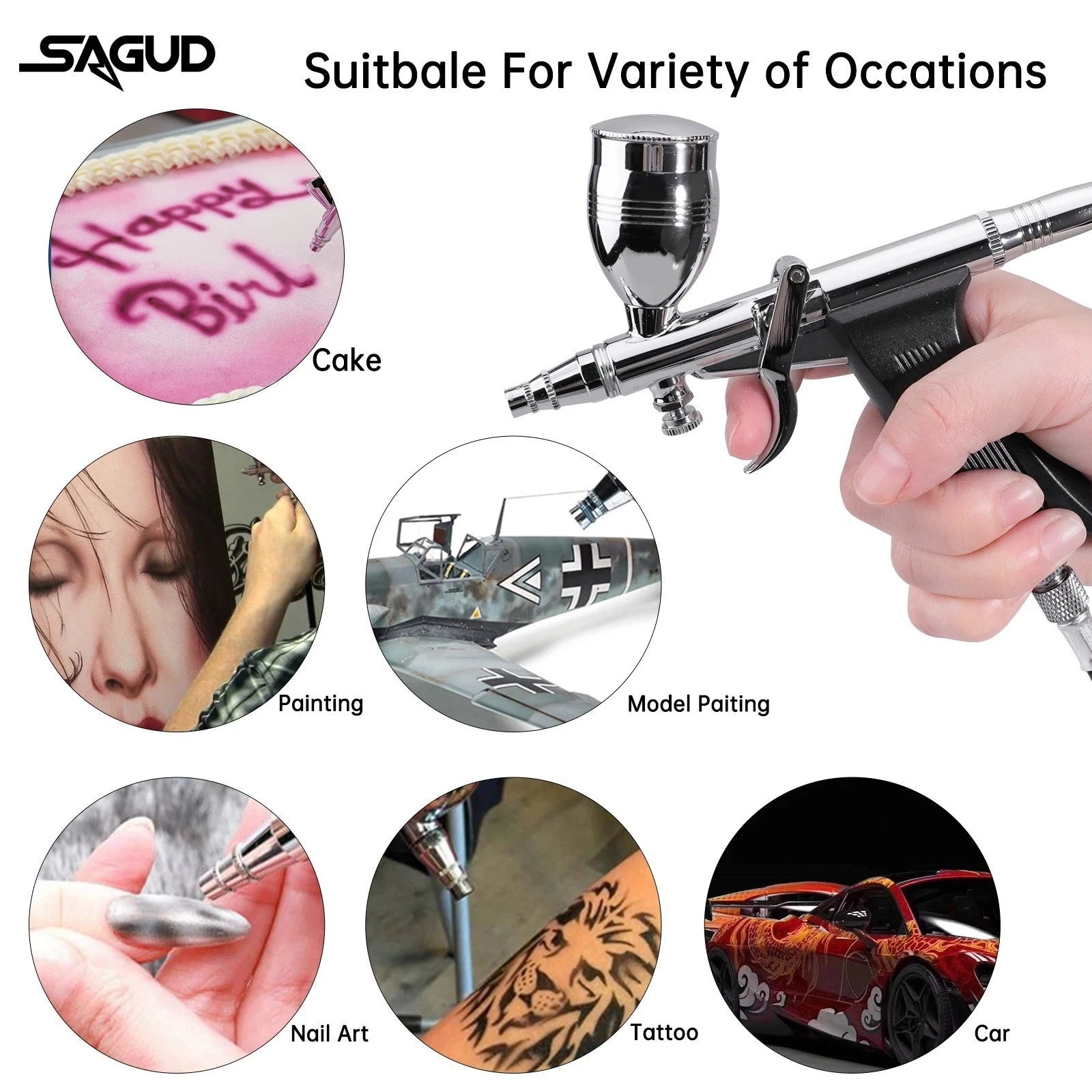 Professional Airbrush Kit Double Action 0.3 0.5 0.8mm Nozzle Spray Gun Nail Art