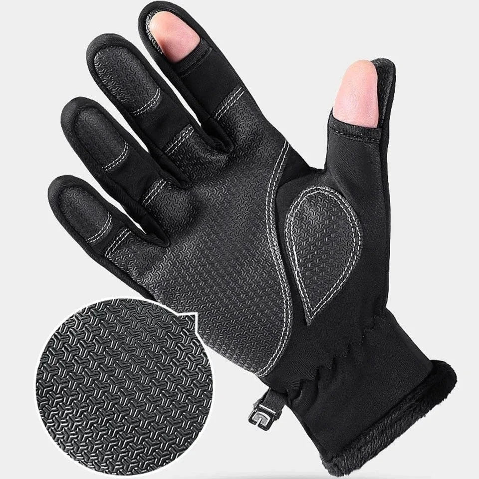 Waterproof Winter Fishing Gloves 2 Finger Flip Windproof Thermal Angling UK