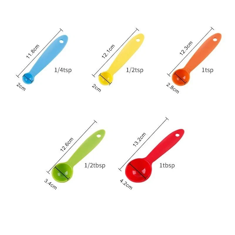 Set Of 5 Measuring Spoons Plastic Kitchen Utensil Cooking Baking Tool Teaspoon