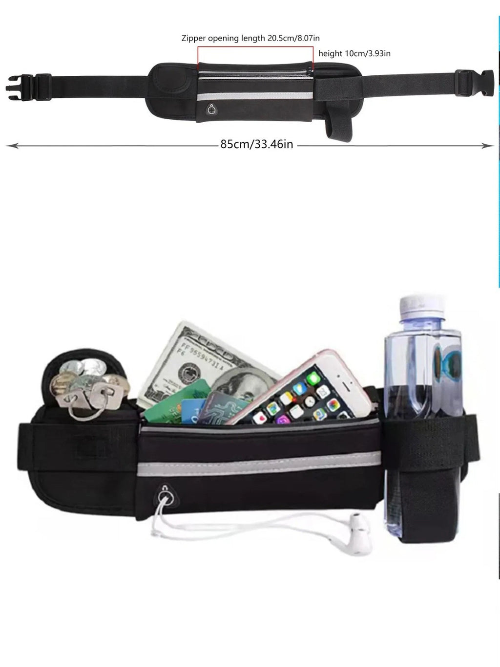 Waterproof Sport Runner Waist Bum Bag Running Jogging Belt Pouch Zip Fanny Pack