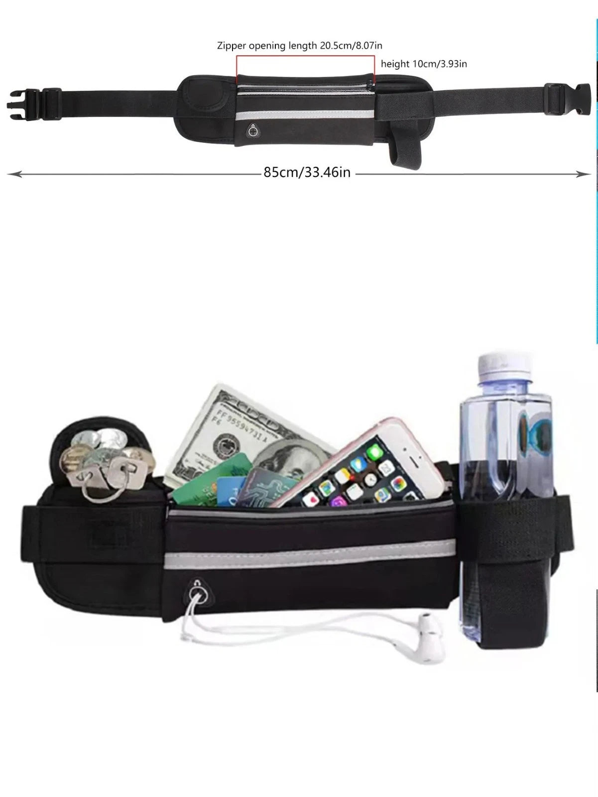 Waterproof Sport Runner Waist Bum Bag Running Jogging Belt Pouch Zip Fanny Pack