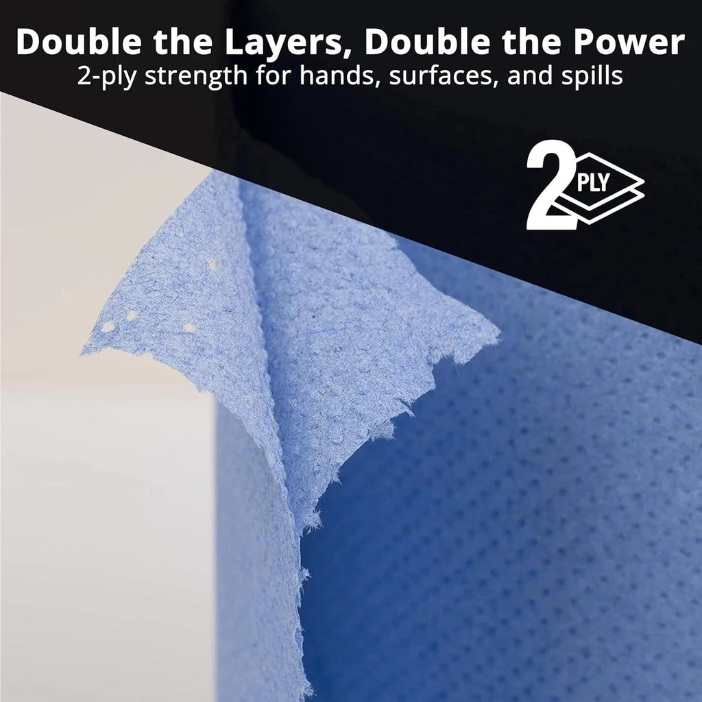 6 x Jumbo Workshop Hand Towels Rolls 2 Ply Centre Feed Wipes Embossed Tissue