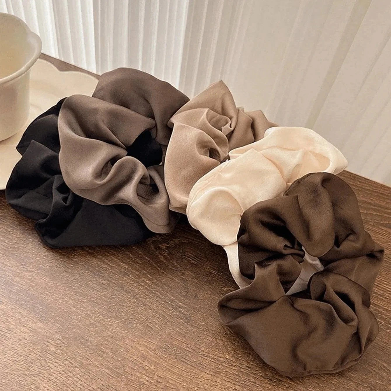 5pcs Satin Scrunchies Hair Bands Silk Scrunchie Ties Ponytail Holder UK Pack Set