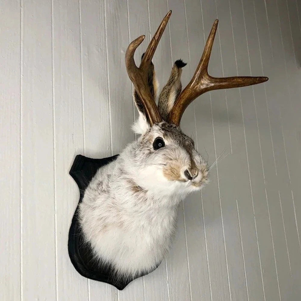 Jackalope Wall Mount Statue — Mythical Antlered Rabbit Home Decor
