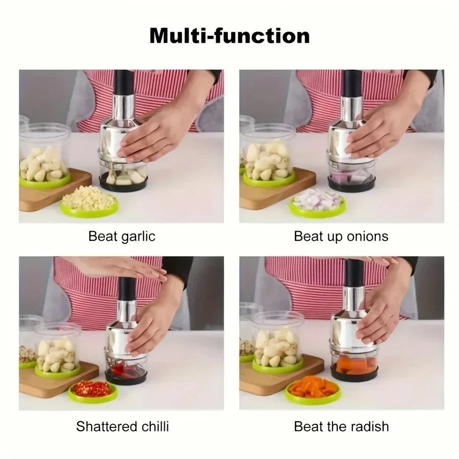 Manual Garlic & Onion Chopper — Hand Press Vegetable Food Processor & Dicer