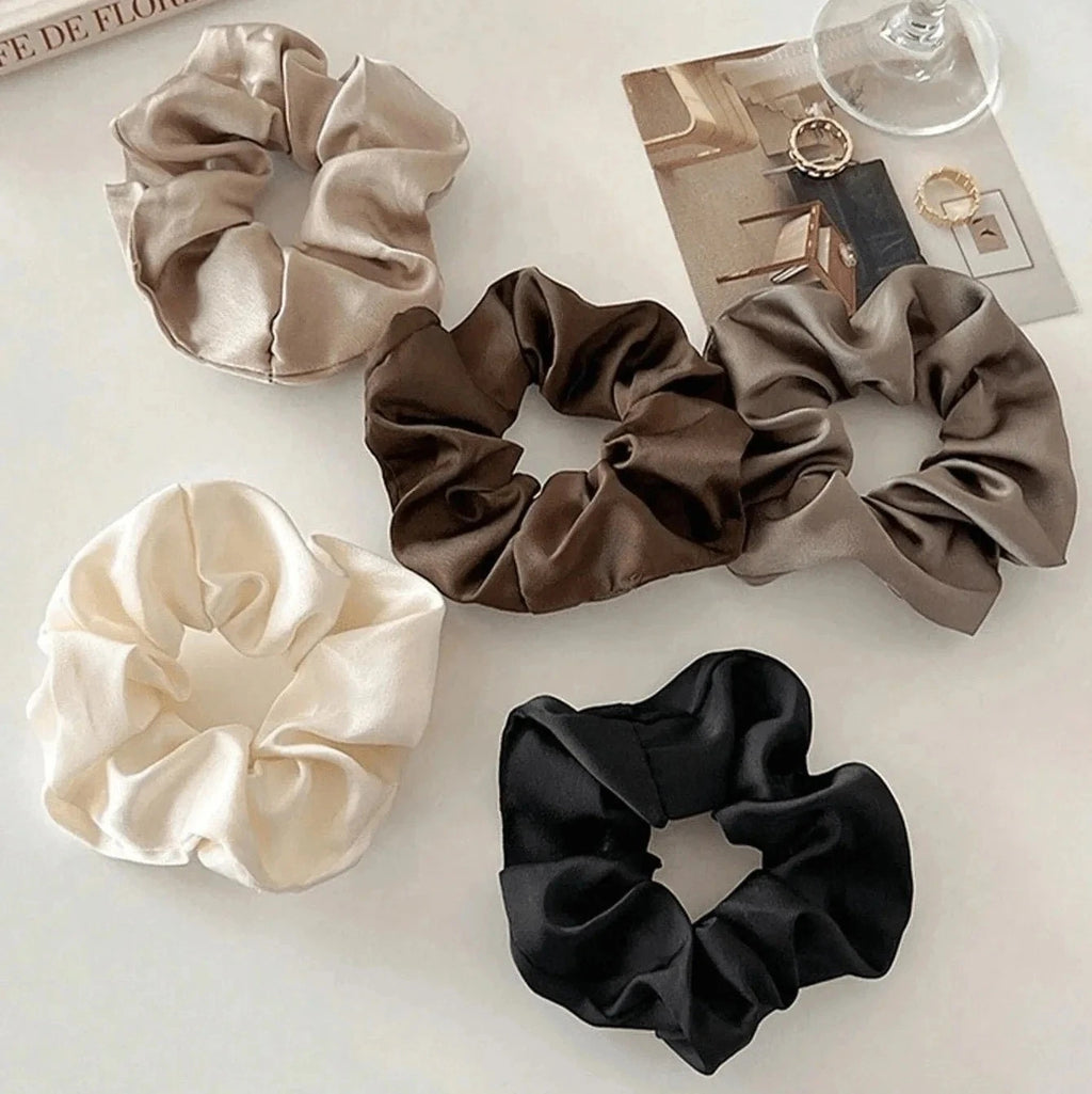 5pcs Satin Scrunchies Hair Bands Silk Scrunchie Ties Ponytail Holder UK Pack Set