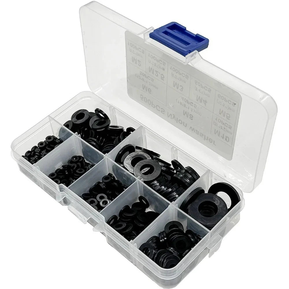 Nylon Washer Assortment Kit — 500 Piece Set, Sizes M2 to M10