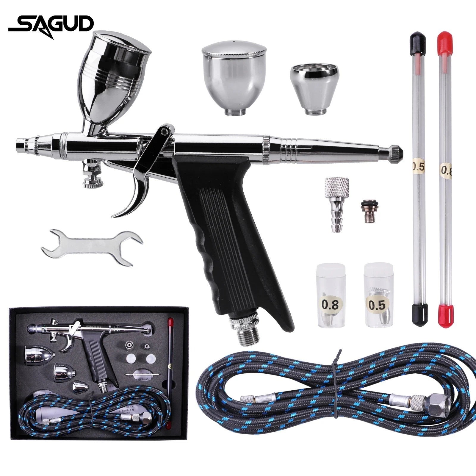 Professional Airbrush Kit Double Action 0.3 0.5 0.8mm Nozzle Spray Gun Nail Art