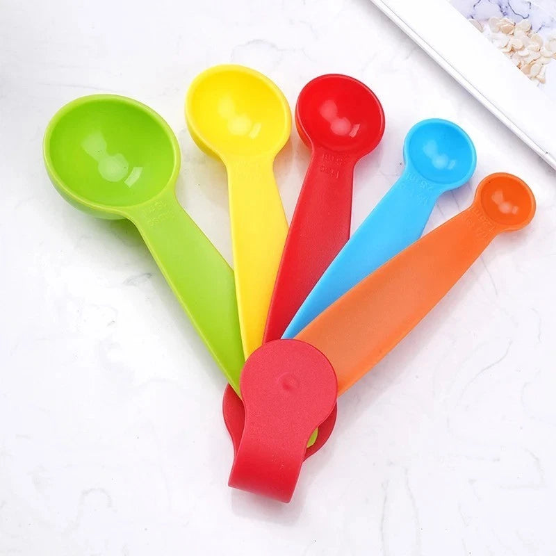 Set Of 5 Measuring Spoons Plastic Kitchen Utensil Cooking Baking Tool Teaspoon