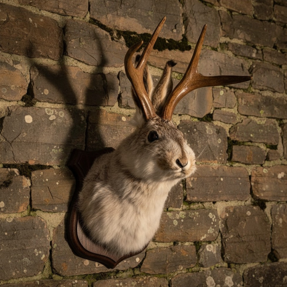 Jackalope Wall Mount Statue — Mythical Antlered Rabbit Home Decor