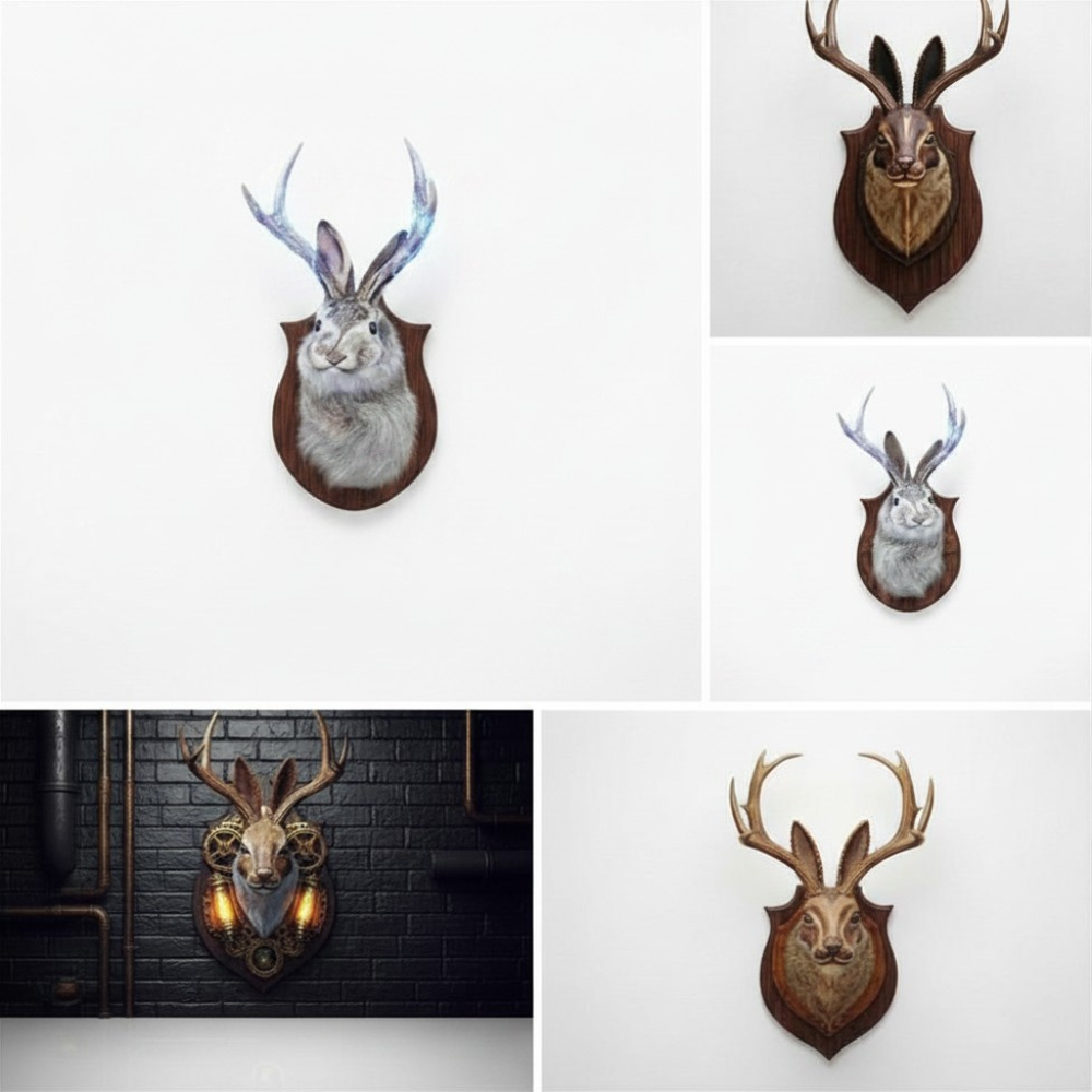 Jackalope Wall Mount Statue — Mythical Antlered Rabbit Home Decor